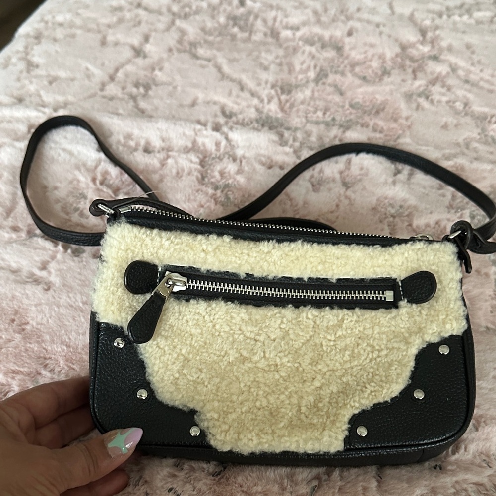 Coach Shearling Accent Black and Cream Crossbody Bag